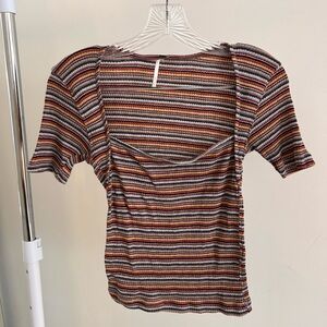 Free People Multicolor Striped Short Sleeve Top